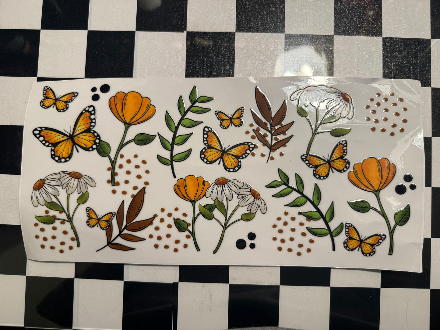 Gold, White Flowers with Butterflies